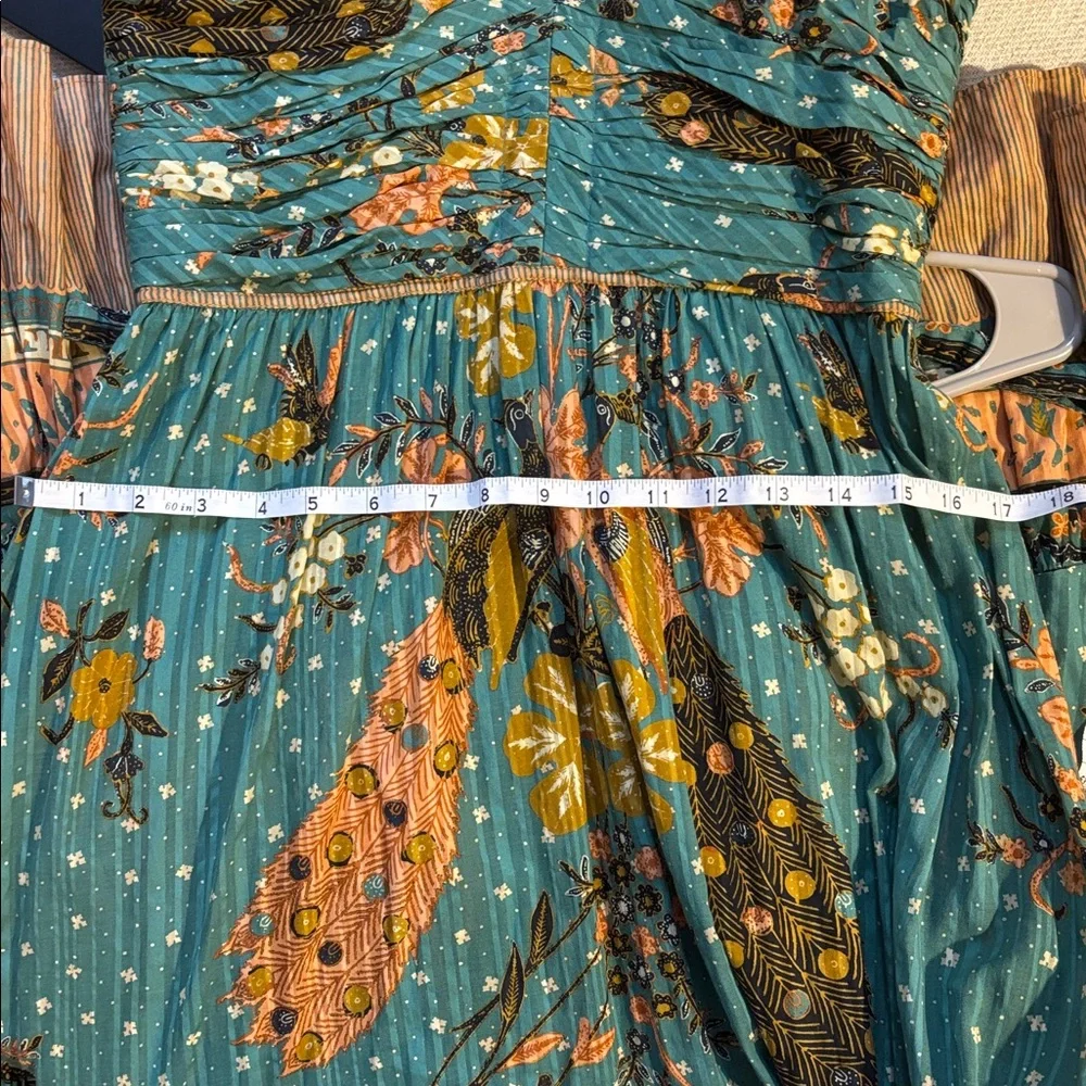 Ulla Johnson Teal Floral Tiered Maxi Dress with Mustard & Brown Trim - Picture 7 of 8